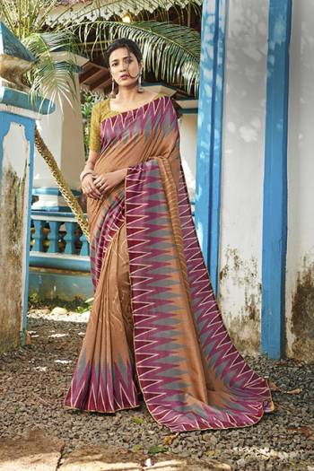 Celebrate This Festive Season In This Very Pretty  Colored Designer Saree Paired With Contrasting Blouse. This Saree and Blouse Are Soft Silk Based Digital Print Beautified With Detiled.