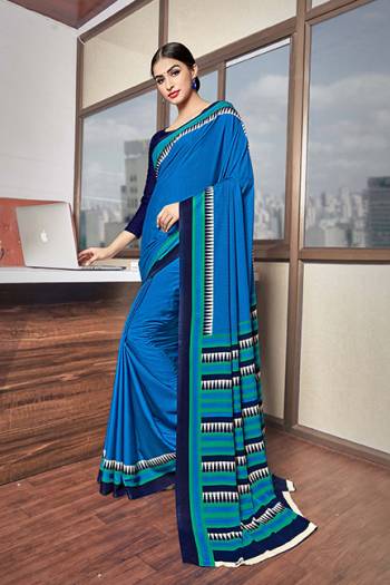 Grab This Pretty Elegant Looking Designer Saree In Fancy Colours Paired With Contrasting Colored Blouse. This Saree And Blouse Are Crepe Silk Based Beautified With Gala Print. Buy Now.