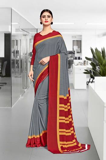 Grab This Pretty Elegant Looking Designer Saree In Fancy Colours Paired With Contrasting Colored Blouse. This Saree And Blouse Are Crepe Silk Based Beautified With Gala Print. Buy Now.