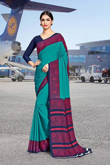 Grab This Pretty Elegant Looking Designer Saree In Fancy Colours Paired With Contrasting Colored Blouse. This Saree And Blouse Are Crepe Silk Based Beautified With Gala Print. Buy Now.