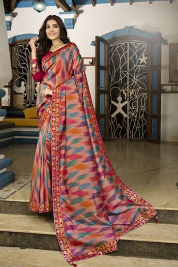 Look Attractive Wearing This Multi Fancy Colored Saree Paired With Family Colored Blouse.  This Heavy Designer Saree Is Fancy Tuli Silk Based And Embroidery Work With Diamond Border Which Gives A Rich Look To Your Personality. Buy This Pretty Saree Now.