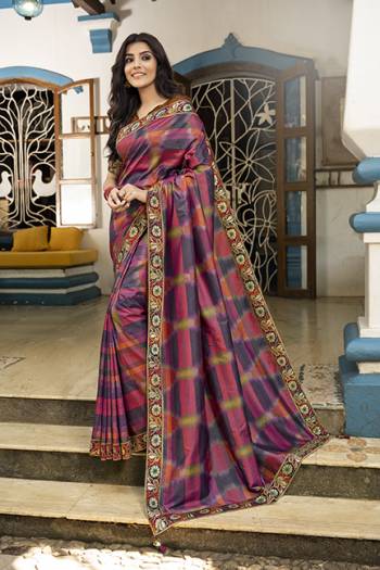 Look Attractive Wearing This Multi Fancy Colored Saree Paired With Family Colored Blouse.  This Heavy Designer Saree Is Fancy Tuli Silk Based And Embroidery Work With Diamond Border Which Gives A Rich Look To Your Personality. Buy This Pretty Saree Now.