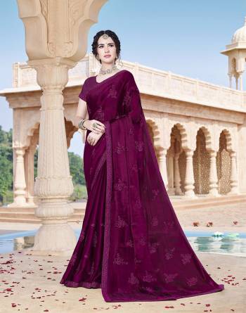 Grab This Pretty Elegant Looking Designer Embroidery Saree In Fancy Color Paired With Contrasting Blouse. This Saree And Blouse Are Silk Based Beautified With Embroidery. Buy Now.