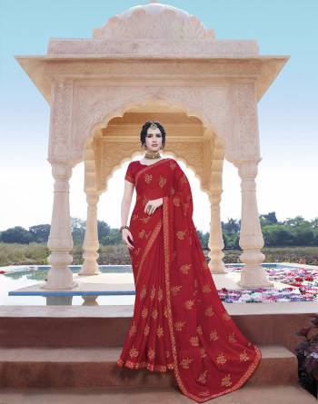 Grab This Pretty Elegant Looking Designer Embroidery Saree In Fancy Color Paired With Contrasting Blouse. This Saree And Blouse Are Silk Based Beautified With Embroidery. Buy Now.