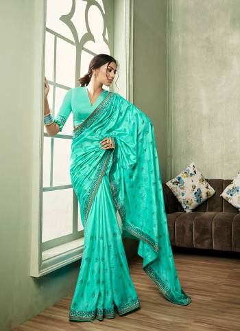 Adorn The Pretty Angelic Look Wearing This Heavy Designer Embroidery Saree In Fancy Pistal Color Paired With Contrasting Colored Blouse. This Saree Is Fabricated On fancy Art Silk Paired With Fabricated Blouse. Its Pretty Color Pallete Will Give An Attractive Look To Your Personality. 