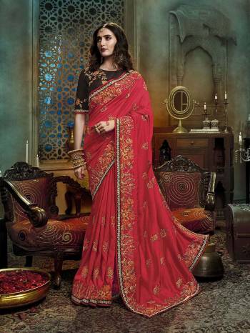 Adorn The Pretty Angelic Look Wearing This Heavy Designer Saree In Heavy Embroidery & Diamond Work In Fancy Color Paired With Contrasting Embroided Blouse. This Saree Is Fabricated On Art Silk Paired With Art Silk Fabricated Blouse. Its Pretty Color Pallete Will Give An Attractive Look To Your Personality. 