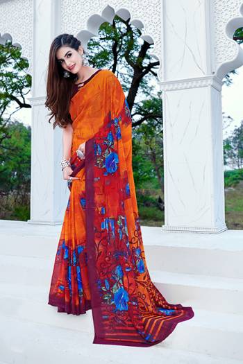 Attractive Heavy Diamond Georgette Fancy Mill Printed Saree And Blause.