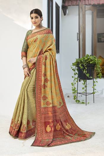 Celebrate This Festive Season In This Very Pretty Designer Saree Paired With Contrasting Colored Blouse. This Saree and Blouse Are Silk Based With Woven Jari Beautified With Detailed Premium Digital Print with Jari.Buy Now. 