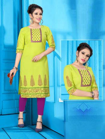 Grab This Readymade Long Kurti In Fine Color Fabricated On Pure Ruby Slub Cotton Beautified With Prints & Neck Embroidery Work. It Is Light In Weight And Easy To Carry All Day Long. 