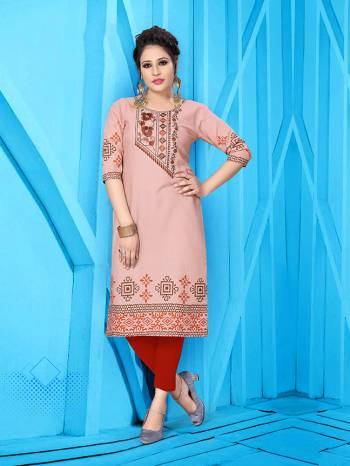 Grab This Readymade Long Kurti In Fine Color Fabricated On Pure Ruby Slub Cotton Beautified With Prints & Neck Embroidery Work. It Is Light In Weight And Easy To Carry All Day Long. 