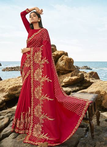 Celebrate This Festive Season In This Very Fancy Fine Colored Saree Paired with Blouse. This Saree and Blouse Are Silk Based Beautified With Detailed Heavy Embroidery Saree With Border Work.Hurry Up.. 