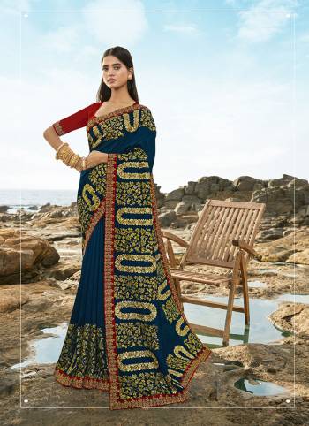 Celebrate This Festive Season In This Very Fancy Fine Colored Saree Paired with Blouse. This Saree and Blouse Are Silk Based Beautified With Detailed Heavy Embroidery Saree With Border Work.Hurry Up.. 