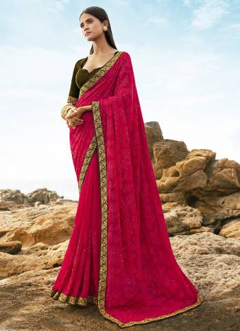 Celebrate This Festive Season In This Very Fancy Fine Colored Saree Paired with Blouse. This Saree and Blouse Are Silk Based Beautified With Detailed Heavy Embroidery Saree With Border Work.Hurry Up.. 