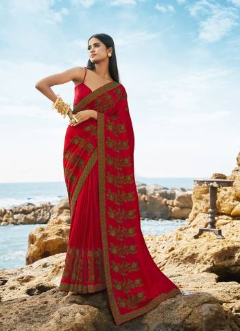 Celebrate This Festive Season In This Very Fancy Fine Colored Saree Paired with Blouse. This Saree and Blouse Are Silk Based Beautified With Detailed Heavy Embroidery Saree With Border Work.Hurry Up.. 