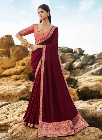 Celebrate This Festive Season In This Very Fancy Fine Colored Saree Paired with Blouse. This Saree and Blouse Are Silk Based Beautified With Detailed Heavy Embroidery Saree With Border Work.Hurry Up.. 