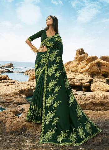 Celebrate This Festive Season In This Very Fancy Fine Colored Saree Paired with Blouse. This Saree and Blouse Are Silk Based Beautified With Detailed Heavy Embroidery Saree With Border Work.Hurry Up.. 