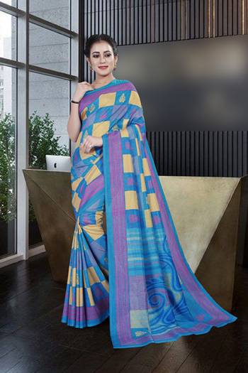 Look Attractive Wearing This English Colored Saree Paired With Matching Colored Blouse.  This Heavy Designer Printed Saree Is Synthetic Cotton Based Which Gives A Rich Look To Your Personality. Buy This Pretty Saree Now.