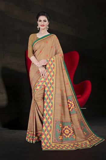 Look Attractive Wearing This English Colored Saree Paired With Matching Colored Blouse.  This Heavy Designer Printed Saree Is Synthetic Cotton Based Which Gives A Rich Look To Your Personality. Buy This Pretty Saree Now.