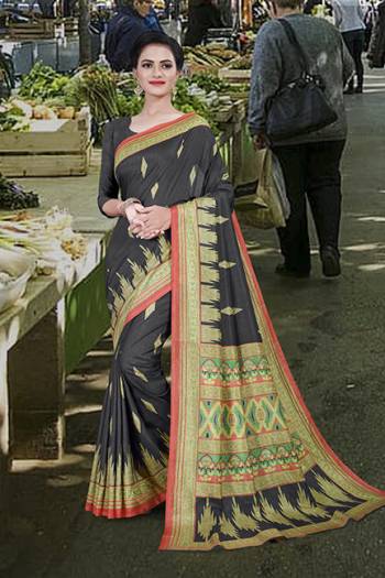 Look Attractive Wearing This English Colored Saree Paired With Matching Colored Blouse.  This Heavy Designer Printed Saree Is Synthetic Cotton Based Which Gives A Rich Look To Your Personality. Buy This Pretty Saree Now.