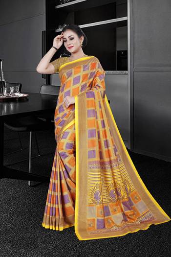 Look Attractive Wearing This English Colored Saree Paired With Matching Colored Blouse.  This Heavy Designer Printed Saree Is Synthetic Cotton Based Which Gives A Rich Look To Your Personality. Buy This Pretty Saree Now.