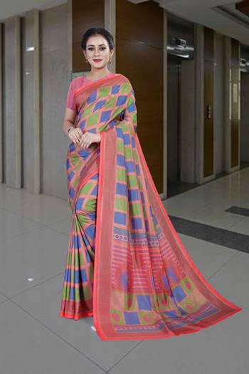 Look Attractive Wearing This English Colored Saree Paired With Matching Colored Blouse.  This Heavy Designer Printed Saree Is Synthetic Cotton Based Which Gives A Rich Look To Your Personality. Buy This Pretty Saree Now.