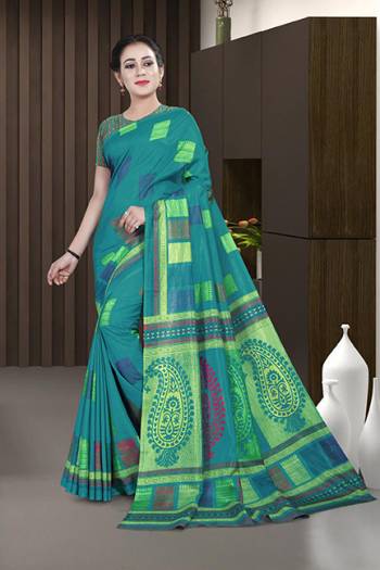 Look Attractive Wearing This English Colored Saree Paired With Matching Colored Blouse.  This Heavy Designer Printed Saree Is Synthetic Cotton Based Which Gives A Rich Look To Your Personality. Buy This Pretty Saree Now.