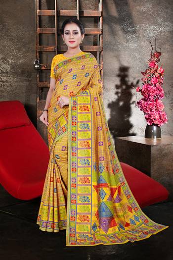 Look Attractive Wearing This English Colored Saree Paired With Matching Colored Blouse.  This Heavy Designer Printed Saree Is Synthetic Cotton Based Which Gives A Rich Look To Your Personality. Buy This Pretty Saree Now.