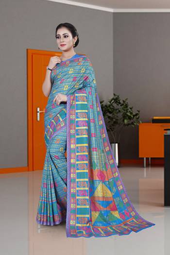 Look Attractive Wearing This English Colored Saree Paired With Matching Colored Blouse.  This Heavy Designer Printed Saree Is Synthetic Cotton Based Which Gives A Rich Look To Your Personality. Buy This Pretty Saree Now.