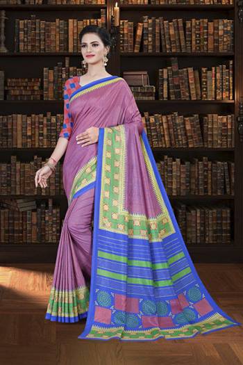 Look Attractive Wearing This English Colored Saree Paired With Matching Colored Blouse.  This Heavy Designer Printed Saree Is Synthetic Cotton Based Which Gives A Rich Look To Your Personality. Buy This Pretty Saree Now.