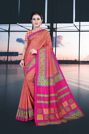 Look Attractive Wearing This English Colored Saree Paired With Matching Colored Blouse.  This Heavy Designer Printed Saree Is Synthetic Cotton Based Which Gives A Rich Look To Your Personality. Buy This Pretty Saree Now.