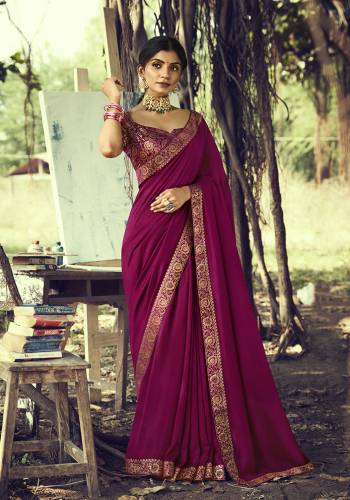Adorn The Pretty Angelic Look Wearing This Heavy Look Saree In Color Paired With Contrasting Matching Broket Colored Blouse. This Saree Is Fabricated On Vichitra Silk Paired With Jacquard Broket Fabricated Blouse. Its Pretty Color Pallete Will Give An Attractive Look To Your Personality. 