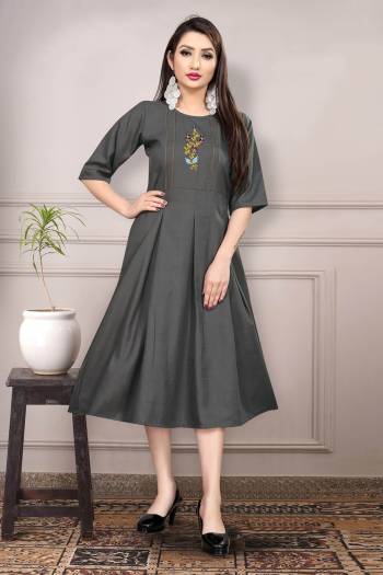 Grab This Readymade Long Kurti In Fine Color Fabricated On Pure Ruby Slub Cotton Beautified With Neck Embroidery Work. It Is Light In Weight And Easy To Carry All Day Long. 