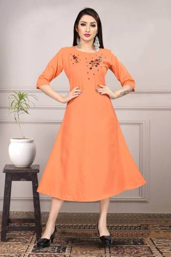 Grab This Readymade Long Kurti In Fine Color Fabricated On Pure Ruby Slub Cotton Beautified With Neck Embroidery Work. It Is Light In Weight And Easy To Carry All Day Long. 