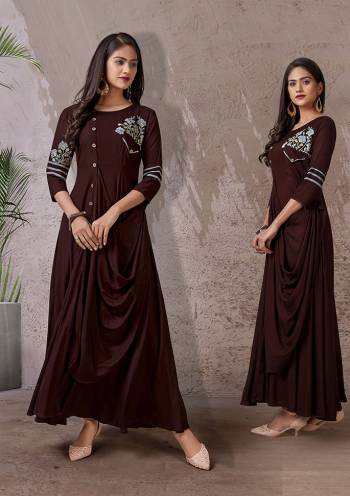 Flaunt Your Rich And Elegant Taste Wearing This Designer Readymade Long Gown. This  Pretty Gown Is Fabricated On Rayon Beautified With Thread Work. Its Fabric Is Soft Towards Skin And Easy To Carry All Day Long. 