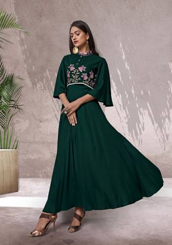 Flaunt Your Rich And Elegant Taste Wearing This Designer Readymade Long Gown. This  Pretty Gown Is Fabricated On Rayon Beautified With Thread Work. Its Fabric Is Soft Towards Skin And Easy To Carry All Day Long. 