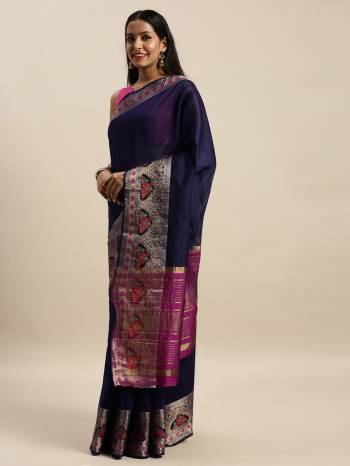 Adorn The Pretty Angelic Look Wearing This Heavy Designer Saree With Contrasting Blouse. This Saree Is Fabricated On Khadi Silk Wevon Paired With Khadi Silk Fabricated Blouse. Its Pretty Color Pallete Will Give An Attractive Look To Your Personality. 