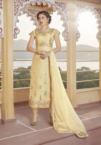 stylish Top pure Canderi Designer Heacy Embroidery & Zarkon Work & Santoon Bottom With Inner With Nylon Chiffon With Frill Dupatta Fancy look Suit 