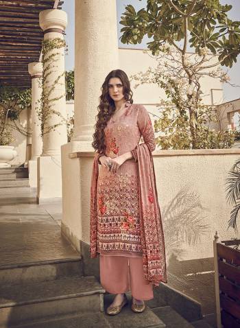 Simple And Elegant Suit Is Here For Your Casual Or Semi-Casual Wear. This Pretty Dress Materal Is In Pure Viscose Silk With Digital Print And Sequvance Embroidery. Its Cotton Jam Satin Paired Bottom And Pure Chinnon Digital Print Dupatta. 