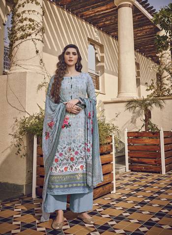 Simple And Elegant Suit Is Here For Your Casual Or Semi-Casual Wear. This Pretty Dress Materal Is In Pure Viscose Silk With Digital Print And Sequvance Embroidery. Its Cotton Jam Satin Paired Bottom And Pure Chinnon Digital Print Dupatta. 