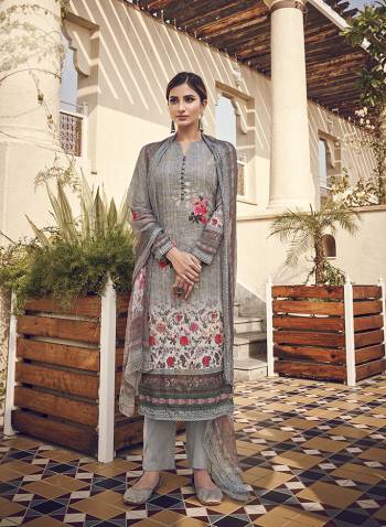 Simple And Elegant Suit Is Here For Your Casual Or Semi-Casual Wear. This Pretty Dress Materal Is In Pure Viscose Silk With Digital Print And Sequvance Embroidery. Its Cotton Jam Satin Paired Bottom And Pure Chinnon Digital Print Dupatta. 