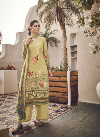 Simple And Elegant Suit Is Here For Your Casual Or Semi-Casual Wear. This Pretty Dress Materal Is In Pure Viscose Silk With Digital Print And Sequvance Embroidery. Its Cotton Jam Satin Paired Bottom And Pure Chinnon Digital Print Dupatta. 