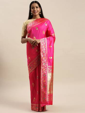 Adorn The Pretty Angelic Look Wearing This Heavy Designer Saree In Fine Color Paired With Contrasting Colored Blouse. This Saree Is Fabricated On Jacquard Silk Paired With Jacquard Silk Fabricated Blouse. Its Pretty Color Pallete Will Give An Attractive Look To Your Personality. 