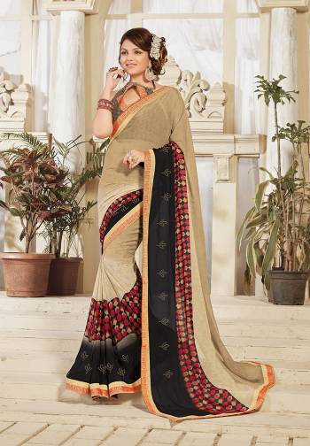 Look Attractive Wearing This Fine Colored Saree Paired With Canected Colored Blouse With Lace Border.  This Heavy Designer Saree Is Georgette Based Which Gives A Rich Look To Your Personality. Buy This Pretty Saree Now.