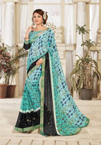 Look Attractive Wearing This Fine Colored Saree Paired With Canected Colored Blouse With Lace Border.  This Heavy Designer Saree Is Georgette Based Which Gives A Rich Look To Your Personality. Buy This Pretty Saree Now.