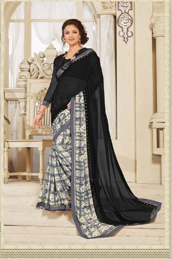 Look Attractive Wearing This Fine Colored Saree Paired With Canected Colored Blouse With Lace Border.  This Heavy Designer Saree Is Georgette Based Which Gives A Rich Look To Your Personality. Buy This Pretty Saree Now.