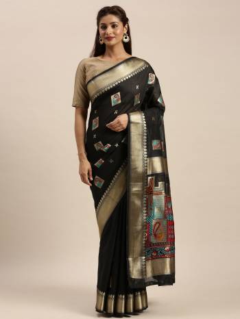 Look Attractive Wearing This Wevon Saree Paired With Maching Colored Blouse.  This Heavy Designer Saree Is Chanderi Cotton Based Which Gives A Rich Look To Your Personality. Buy This Pretty Saree Now.