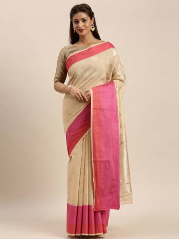 Celebrate This Festive Season In This Very Pretty Colored Designer Saree Paired With Contrasting Colored Blouse. This Saree and Blouse Are Linen Silk Based Beautified With Detailed Wevon Design. 