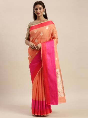 Celebrate This Festive Season In This Very Pretty Colored Designer Saree Paired With Contrasting Colored Blouse. This Saree and Blouse Are Linen Silk Based Beautified With Detailed Wevon Design. 