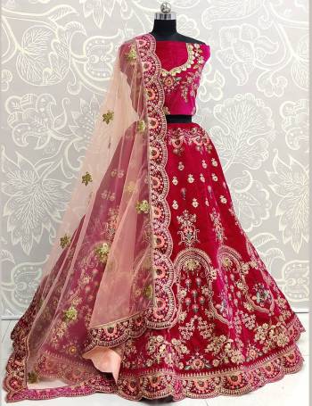 Heavy Designer Lehenga Choli In Dark Color Fabricated On Heavy Velvet  And Dupatta Fabricated On Heavy Bridel Net With Heavy Attractive Embroidery And Diamond. 