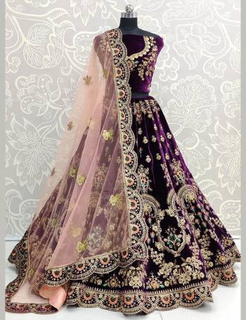 Heavy Designer Lehenga Choli In Dark Color Fabricated On Heavy Velvet  And Dupatta Fabricated On Heavy Bridel Net With Heavy Attractive Embroidery And Diamond. 